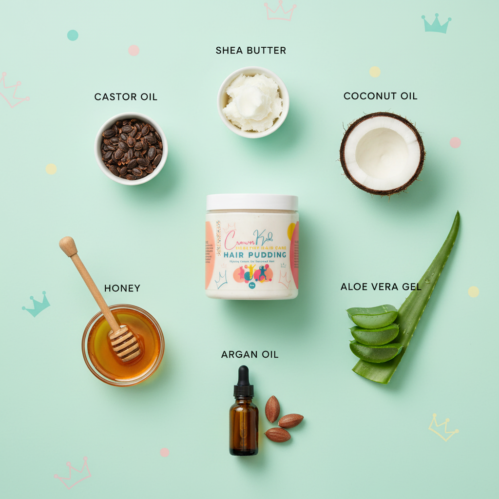 Crown Kids Hair Pudding Labeled Ingredients