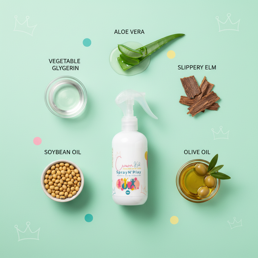 Crown Kids Spray N' Play Ingredients Flat-lay